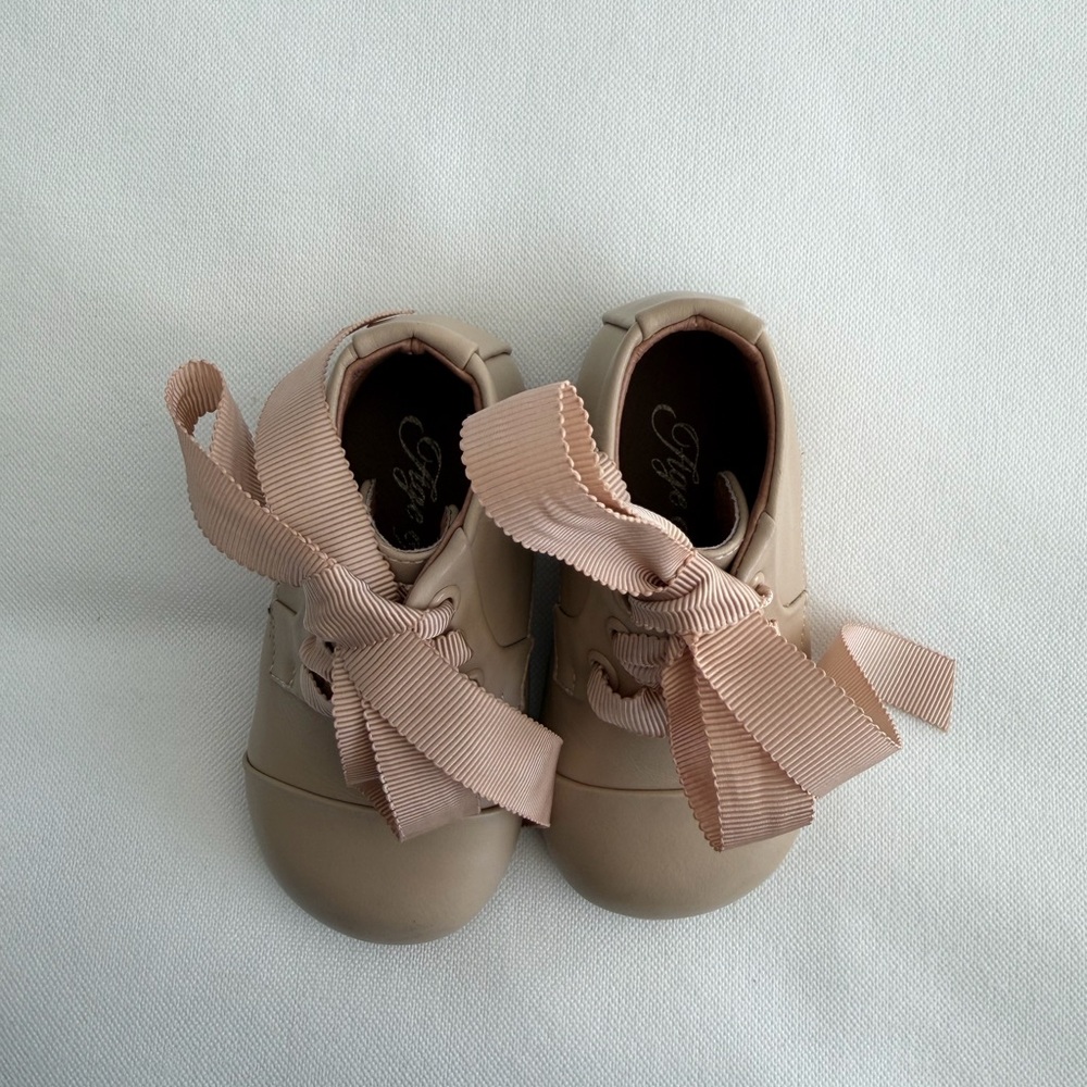 Stylish Tan Kids Shoes with Ribbon